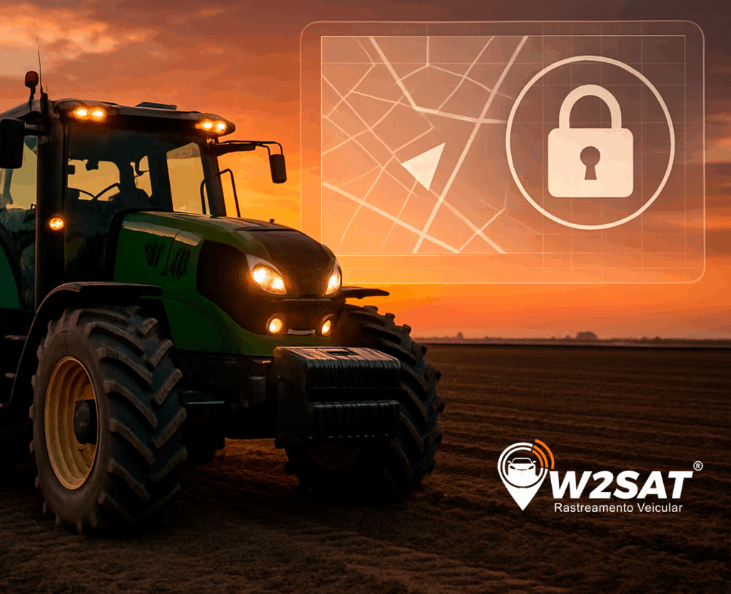 Rastreamento máquinas agrícolas: trator com sistema de segurança e rastreamento W2SAT no campo