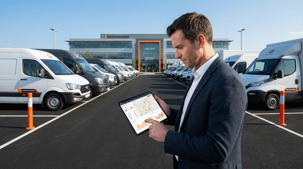 Infográfico mostrando como a gestão de frotas reduz custos operacionais em até 30% com rastreamento veicular